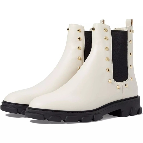 NEW💥Michael Michael Kors Women Ridley Gore Studded Chelsea Boots Sz 8M Lt Cream - Picture 1 of 13